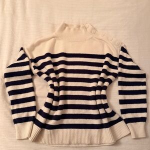 LOFT Navy and Cream Striped Turtleneck Sweater